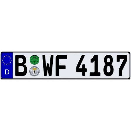 Berlin number plate B WF 4187, used as a graphic detail.